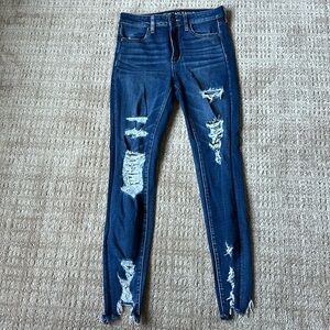 American eagle dark washed ripped jeans